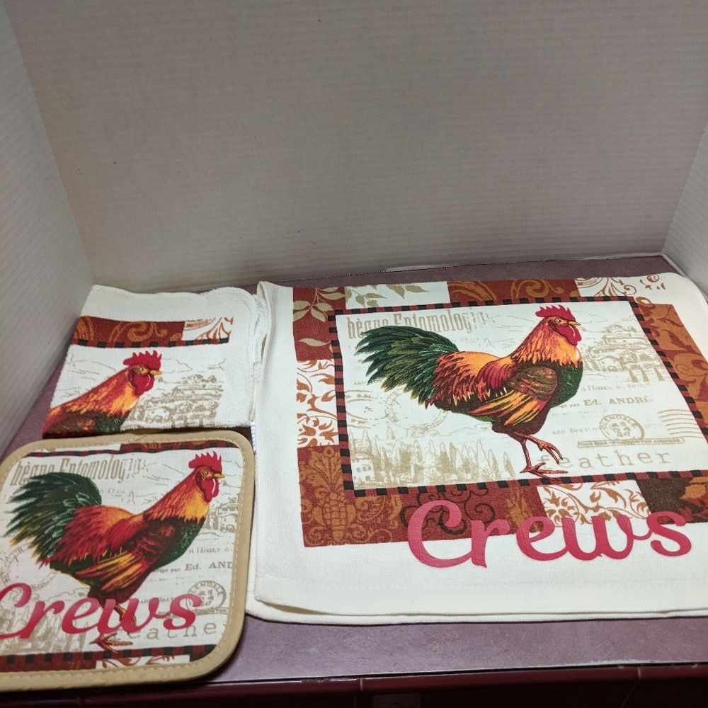 Custom Rooster kitchen towel set